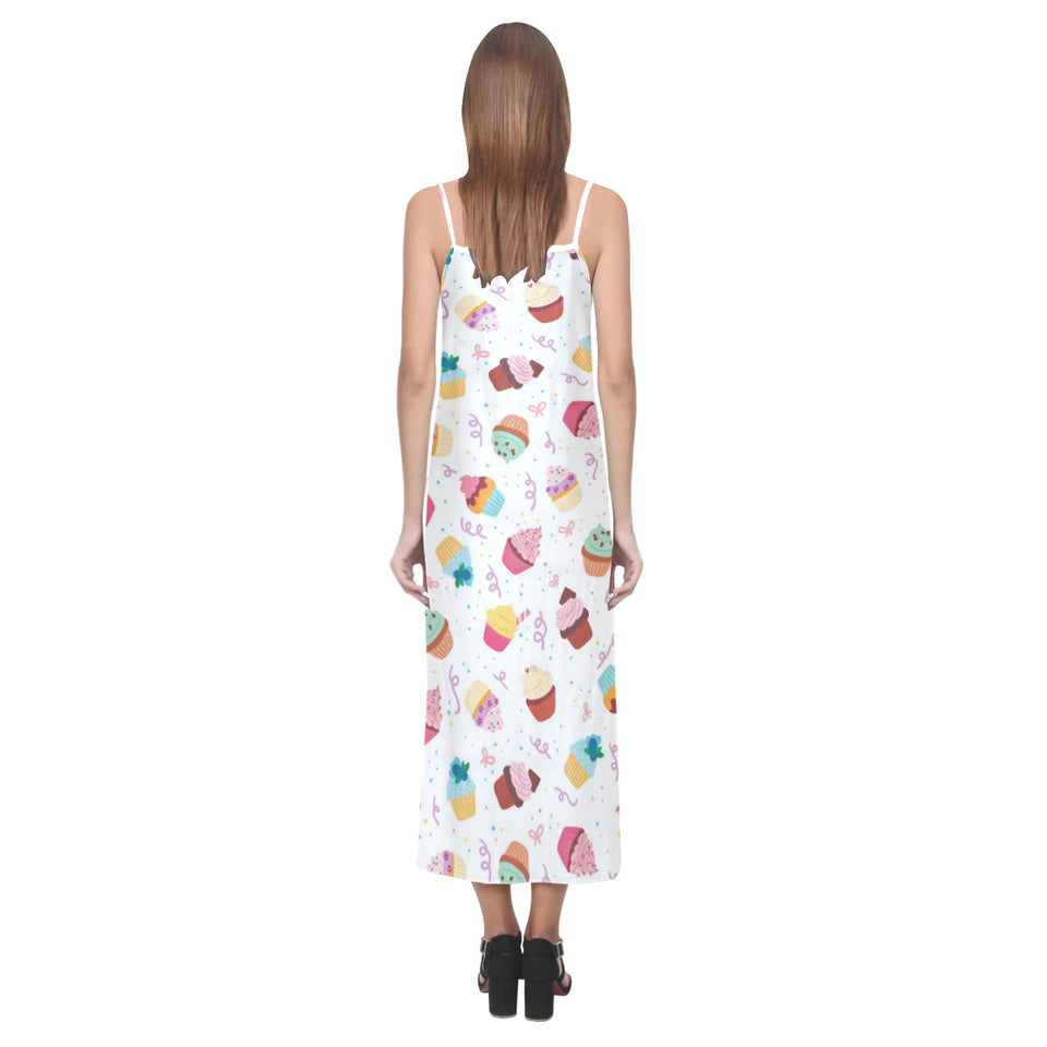 Cake cupcake design pattern V-Neck Open Fork Long Dress