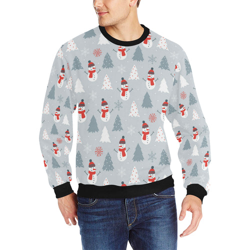 Snowman christmas  tree snow gray background Men's Crew Neck Sweatshirt