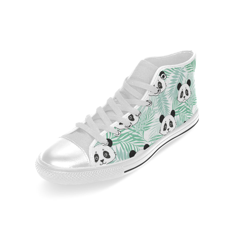 Panda pattern tropical leaves background Men's High Top Canvas Shoes White
