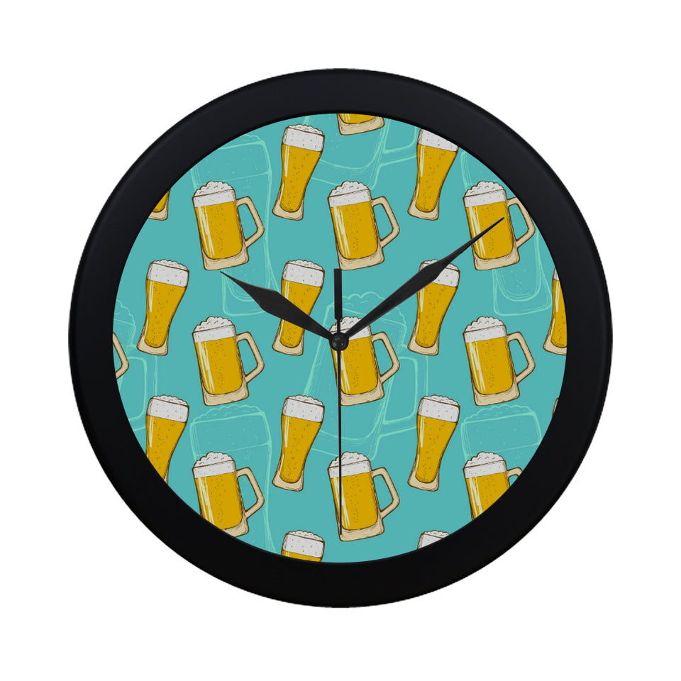 Beer pattern green background Elegant Black Wall Clock