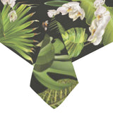 White orchid flower tropical leaves pattern blackg Tablecloth