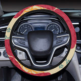 Red Bonsai gray sun japanese pattern Car Steering Wheel Cover