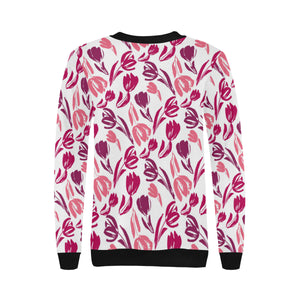 pink sketch tulip pattern Women's Crew Neck Sweatshirt