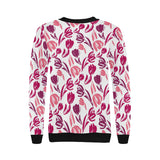 pink sketch tulip pattern Women's Crew Neck Sweatshirt