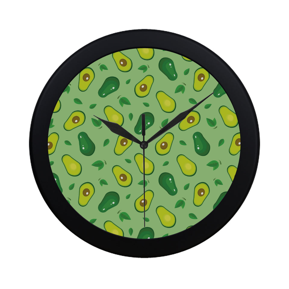 Avocado pattern green background Elegant Black Wall Clock