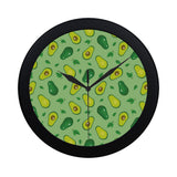Avocado pattern green background Elegant Black Wall Clock