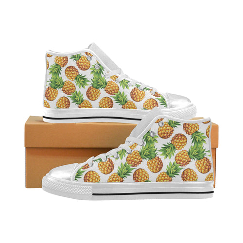 Pineapples design pattern Women's High Top Canvas Shoes White