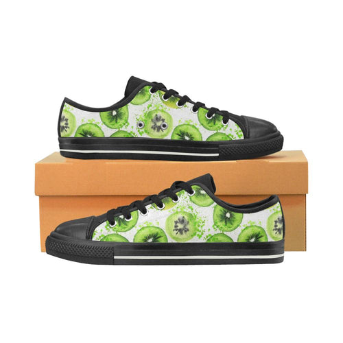 Watercolor kiwi pattern Kids' Boys' Girls' Low Top Canvas Shoes Black