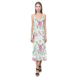 Hand drawn butterfly rose V-Neck Open Fork Long Dress