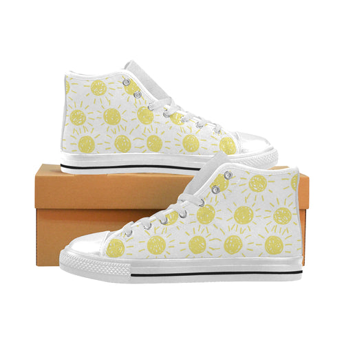 hand drawn sun pattern Men's High Top Canvas Shoes White