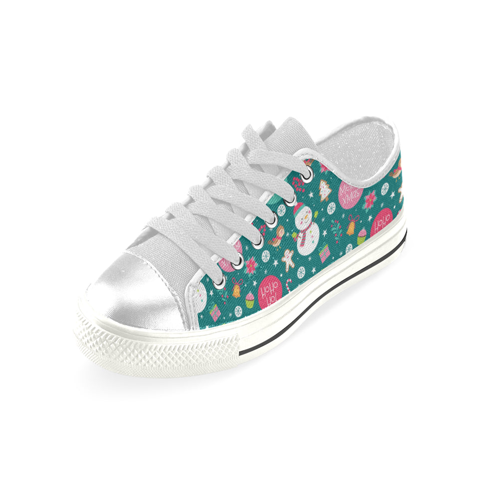 Snowman bird decorative elements christmas pattern Women's Low Top Canvas Shoes White