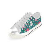 Snowman bird decorative elements christmas pattern Women's Low Top Canvas Shoes White