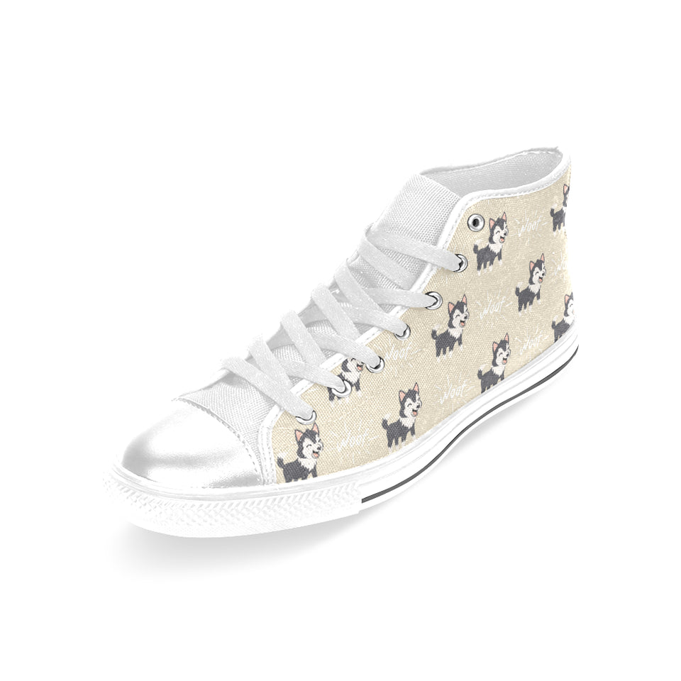 Cute Siberian Husky Women's High Top Canvas Shoes White