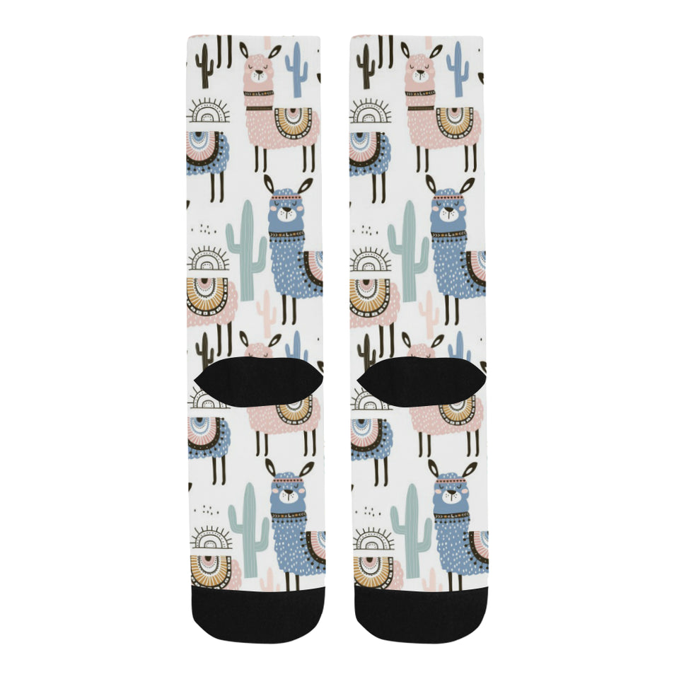 lama Alpaca cactus hand drawn pattern Crew Socks
