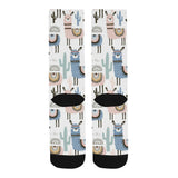 lama Alpaca cactus hand drawn pattern Crew Socks