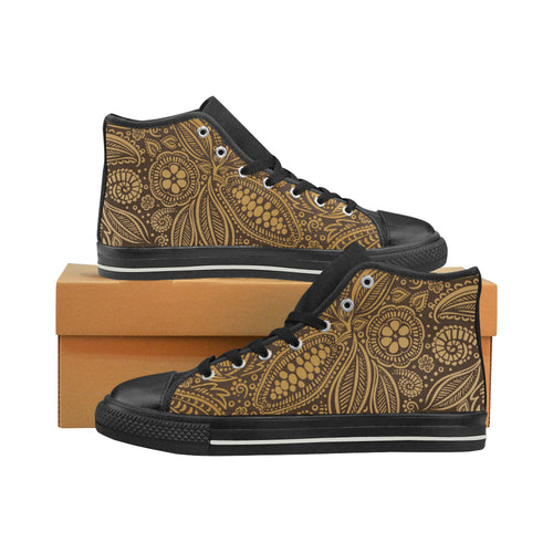 cacao beans tribal polynesian pattern background Women's High Top Canvas Shoes Black