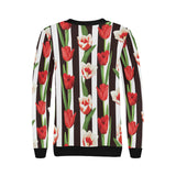 red and white tulips pattern Women's Crew Neck Sweatshirt