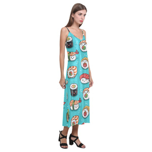 Cute sushi pattern V-Neck Open Fork Long Dress