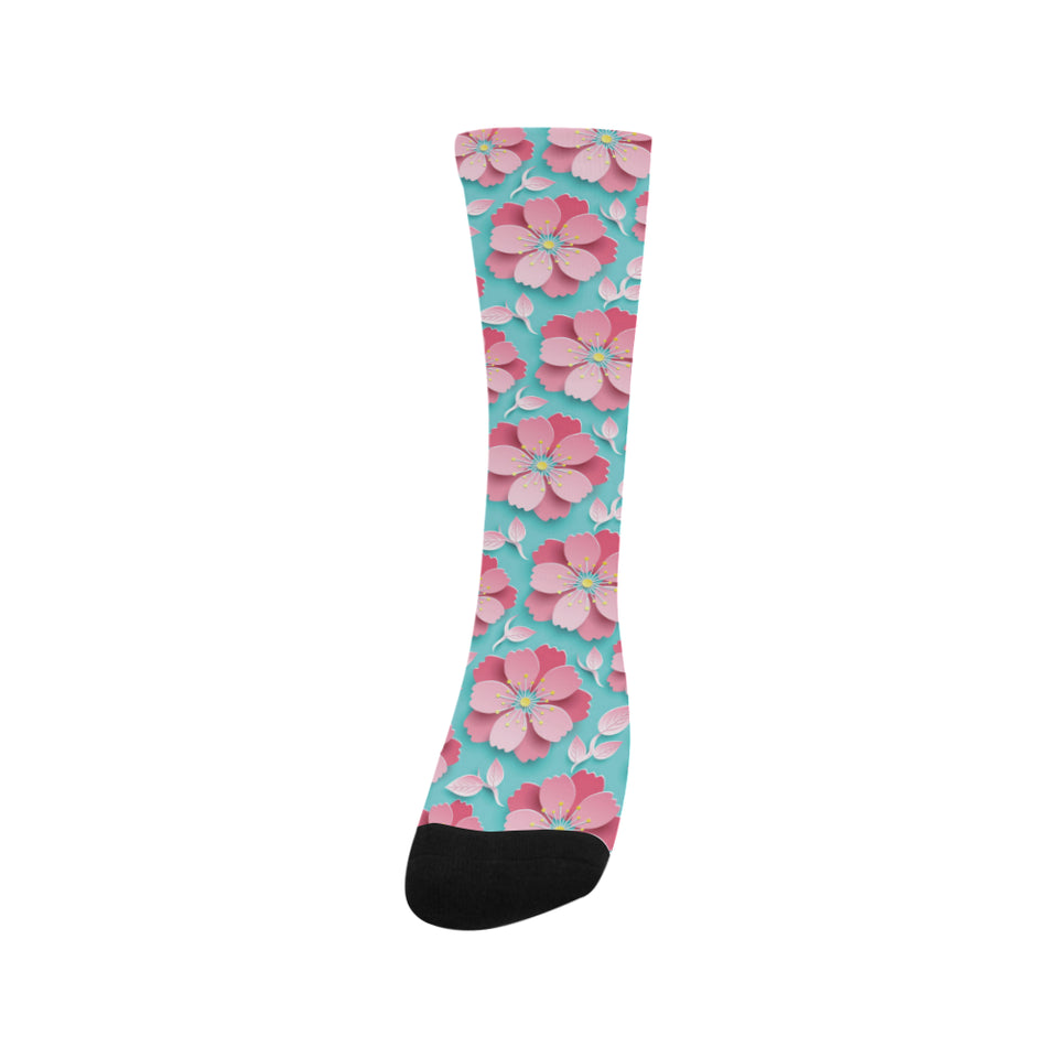 3D sakura cherry blossom pattern Crew Socks