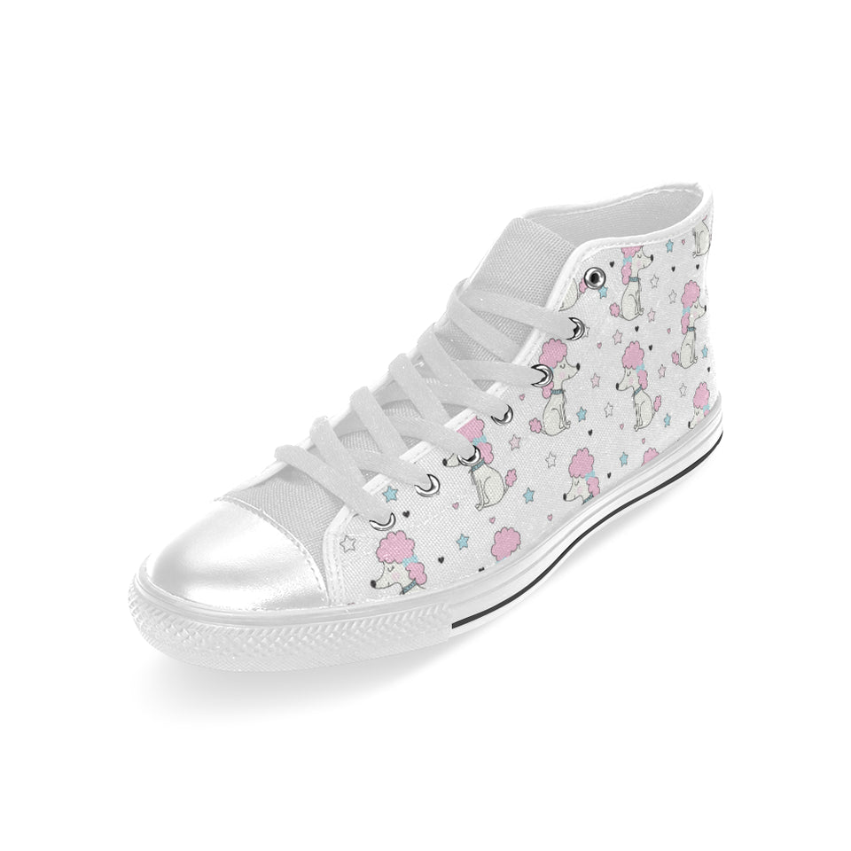 Cute poodle dog star pattern Men's High Top Canvas Shoes White