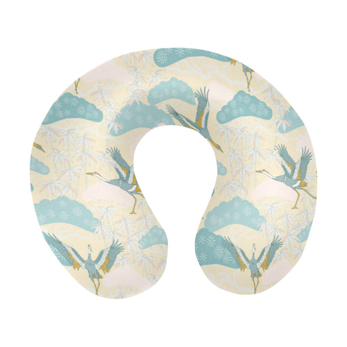 Bonsai bamboo stork japanese pattern cream theme U-Shaped Travel Neck Pillow