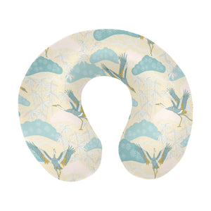 Bonsai bamboo stork japanese pattern cream theme U-Shaped Travel Neck Pillow