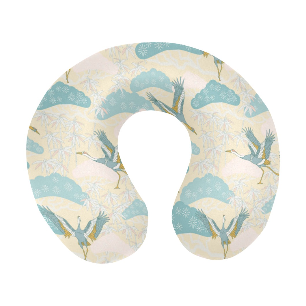 Bonsai bamboo stork japanese pattern cream theme U-Shaped Travel Neck Pillow