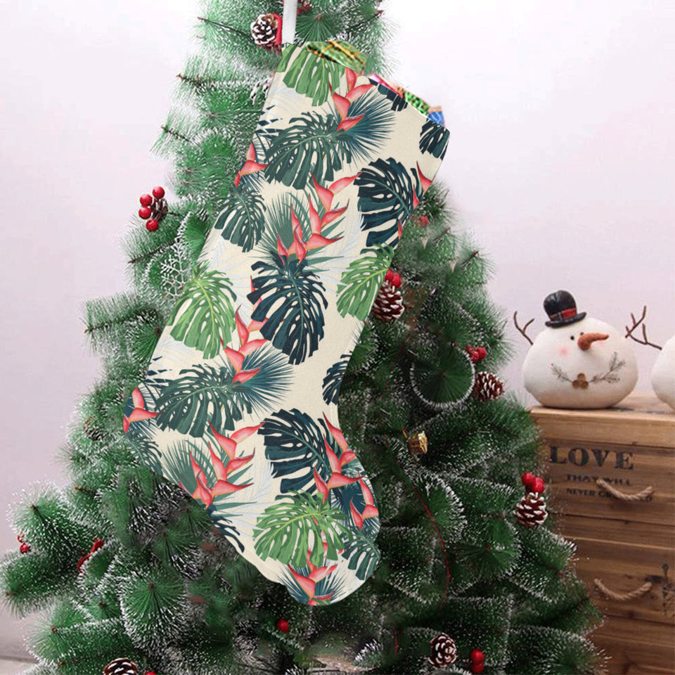 heliconia flowers, palm and monstera leaves Christmas Stocking