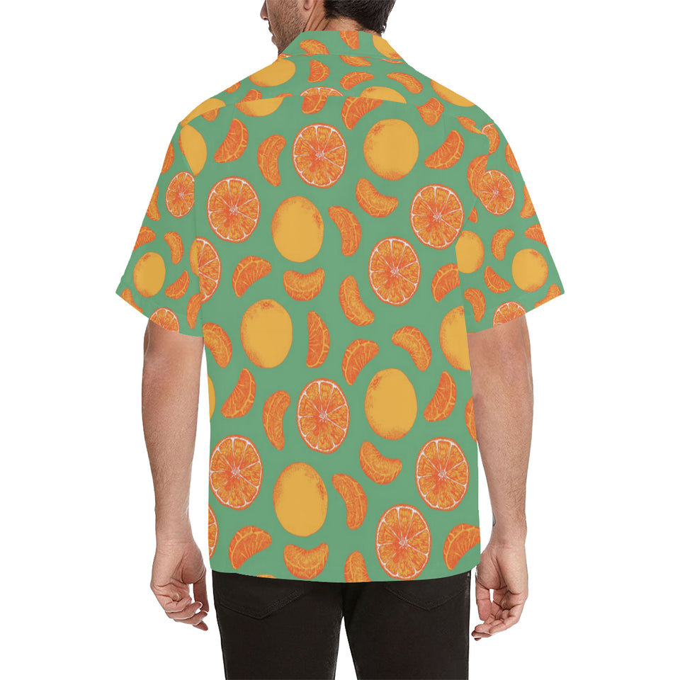 orange fruit pattern green background Men's All Over Print Hawaiian Shirt