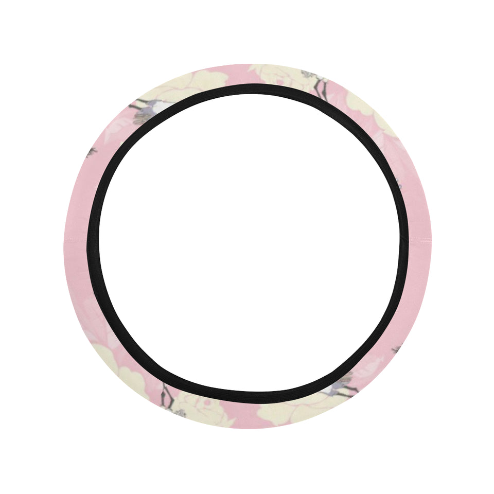 Japanese crane rose pattern Car Steering Wheel Cover