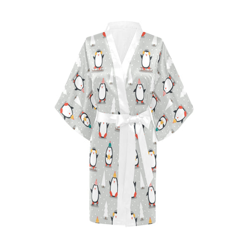 Cute Penguin christmas pattern Women's Short Kimono Robe