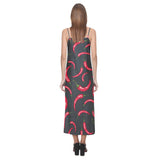 Chili peppers pattern black background V-Neck Open Fork Long Dress