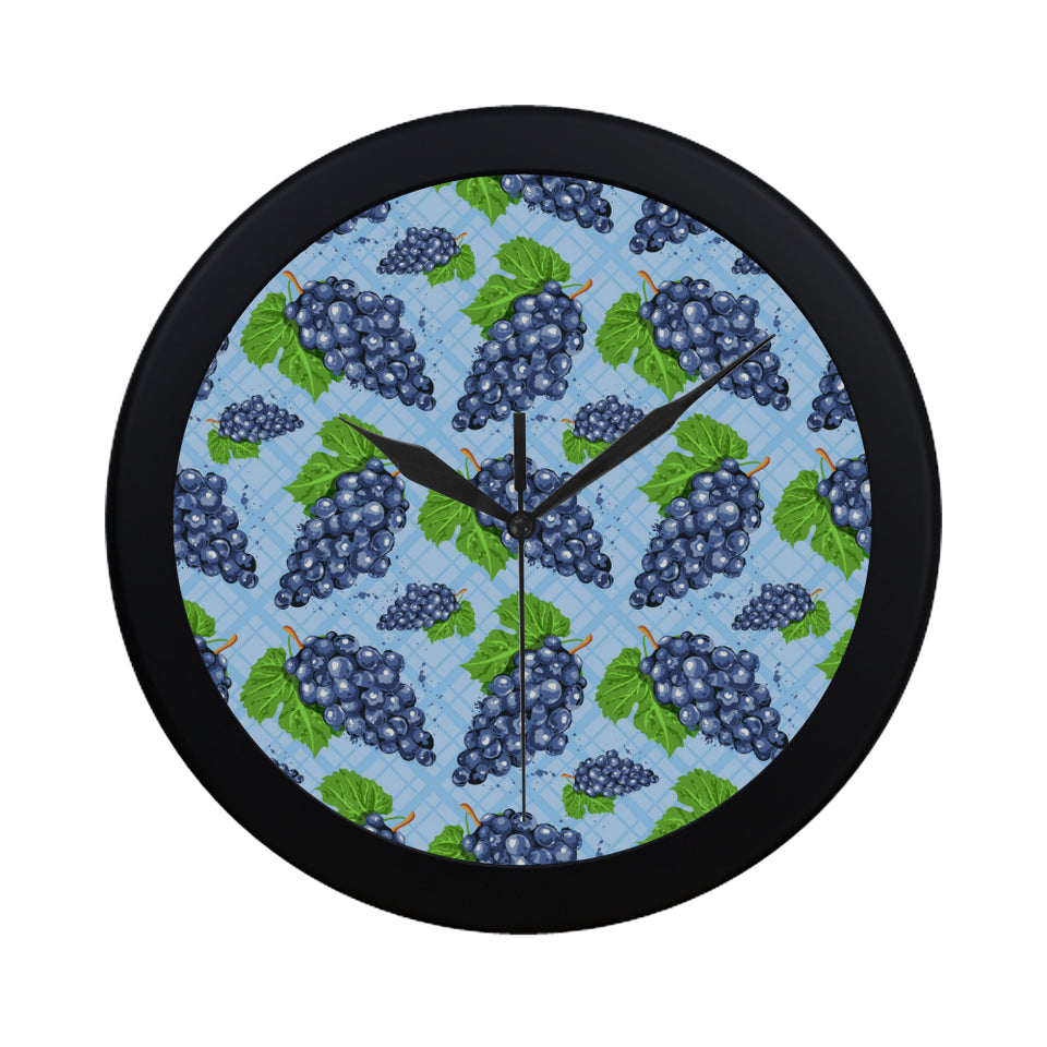 Watercolor grape pattern Elegant Black Wall Clock
