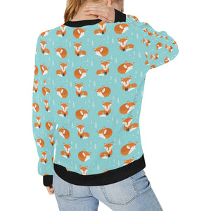 Fox pattern blue b ackground Women's Crew Neck Sweatshirt