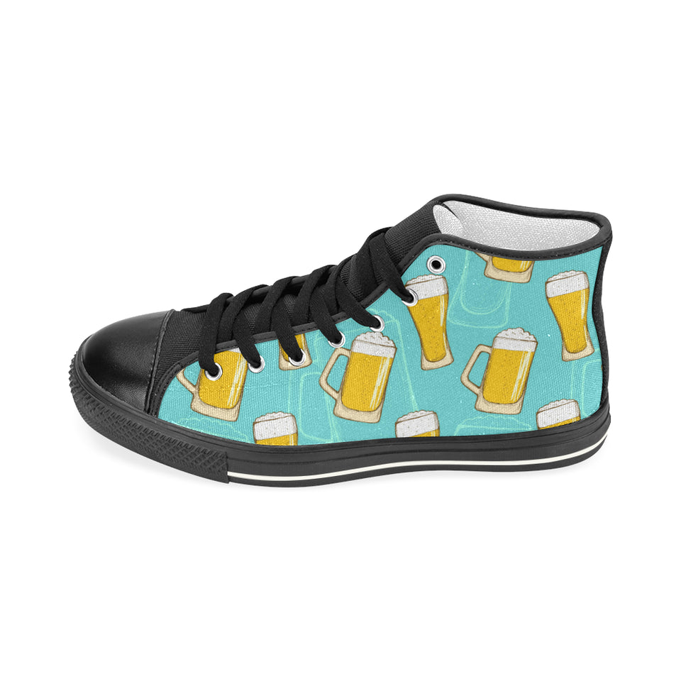 Beer pattern green background Women's High Top Canvas Canvas Shoes Black