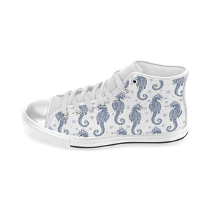 Seahorse pattern background Women's High Top Canvas Shoes White