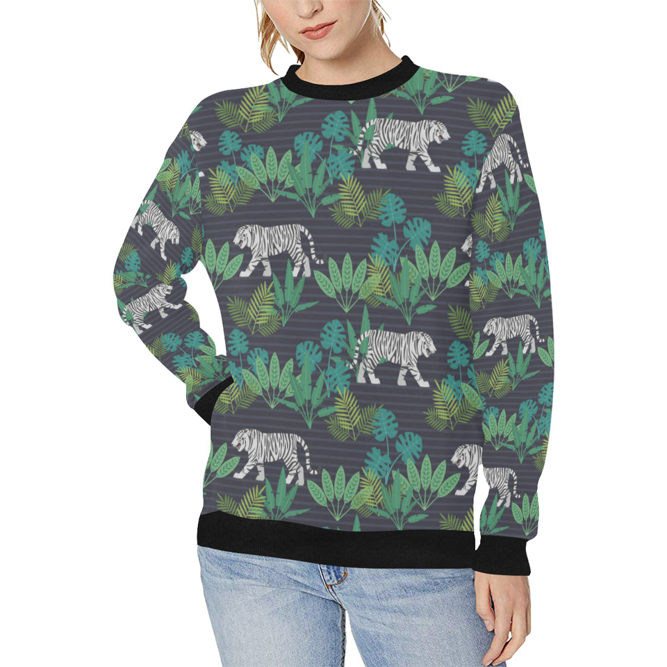 white bengal tigers tropical plant Women's Crew Neck Sweatshirt