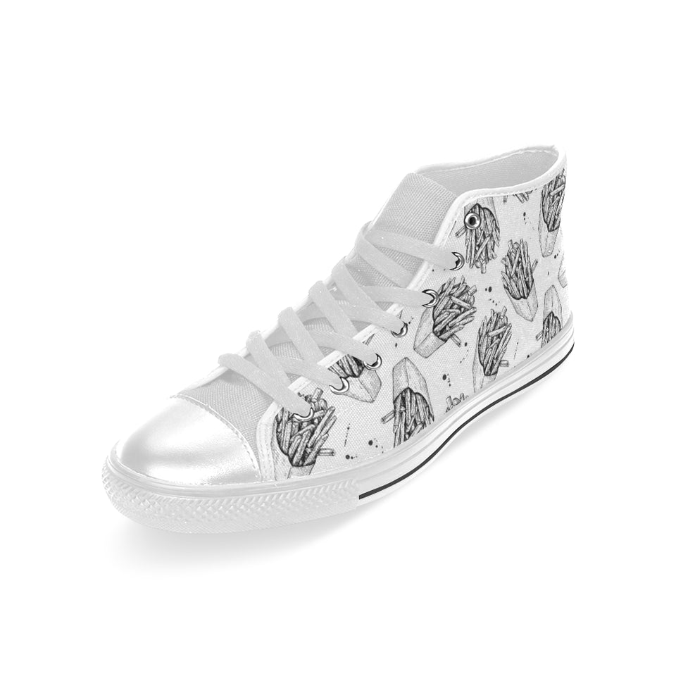 Hand drawn french fries pattern Men's High Top Canvas Shoes White