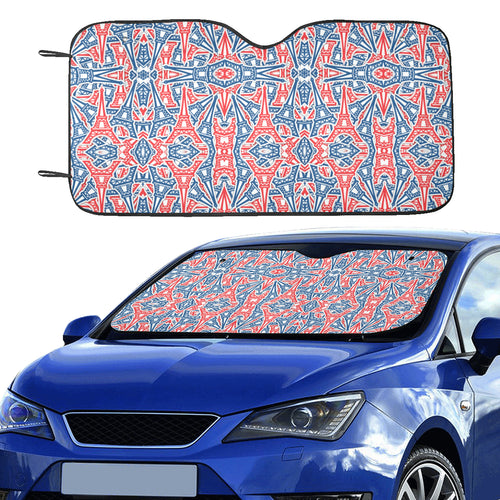 Blue Red Eiffel Tower Pattern Print Design 02 Car Sun Shade