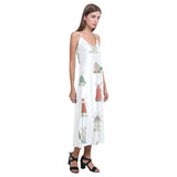 windmill design pattern V-Neck Open Fork Long Dress