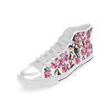 Toucan flower design pattern Men's High Top Canvas Shoes White