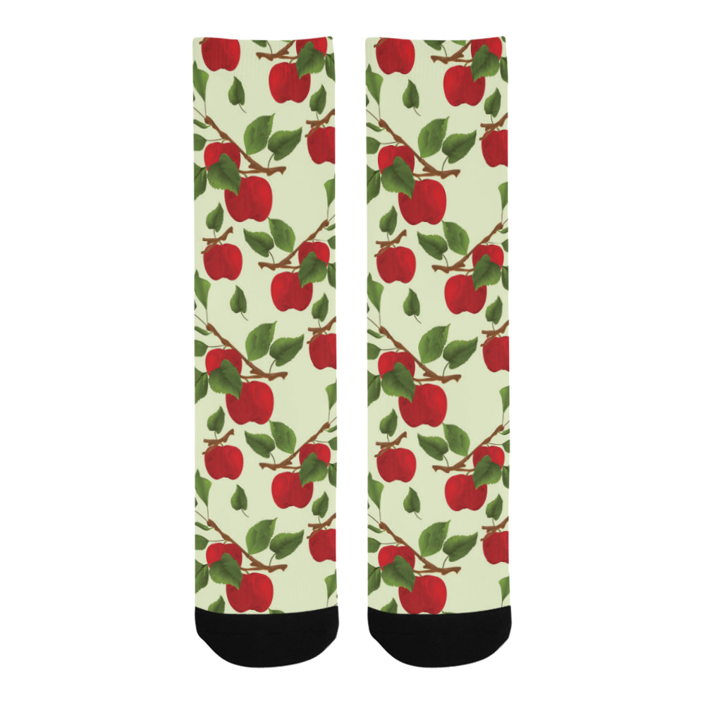 Red apples leaves pattern Crew Socks