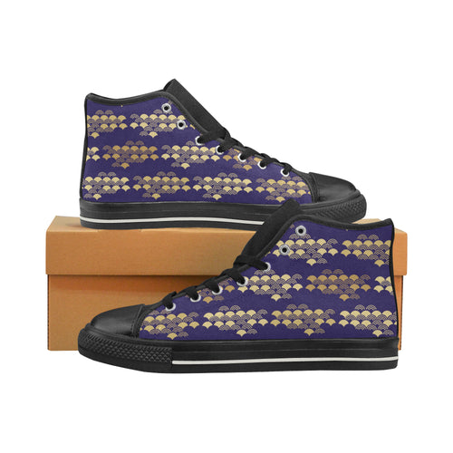 Beautiful japanese fan pattern Women's High Top Canvas Shoes Black