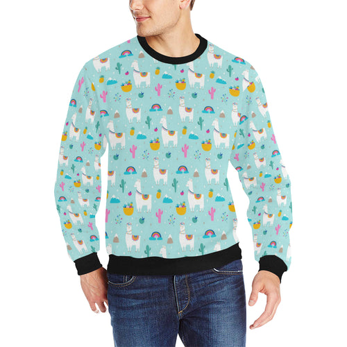Llama alpaca cactus leaves pattern Men's Crew Neck Sweatshirt