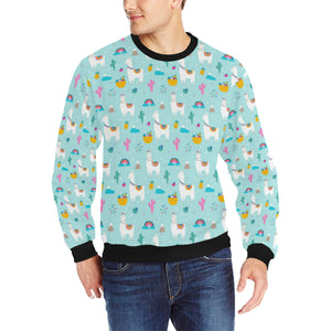 Llama alpaca cactus leaves pattern Men's Crew Neck Sweatshirt