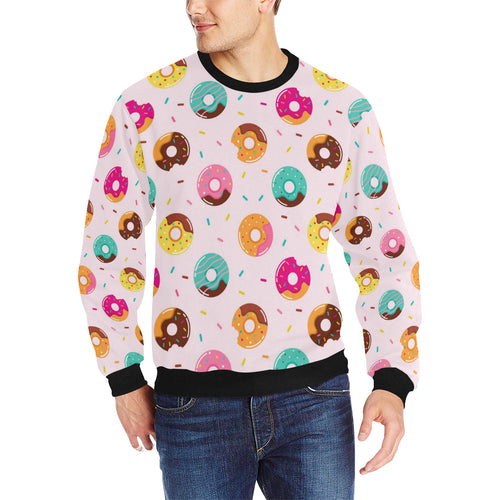 Donut pattern glaze pink background Men's Crew Neck Sweatshirt