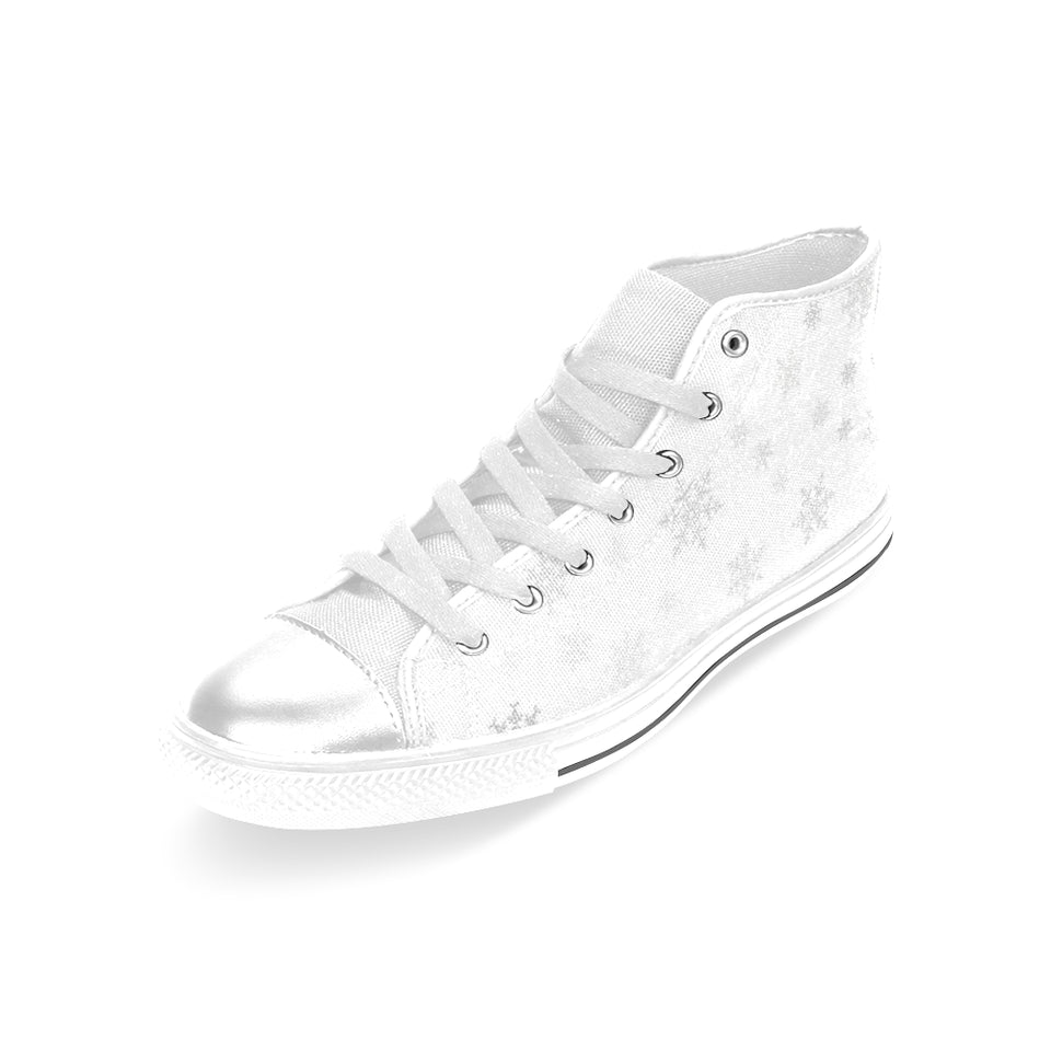 Snowflake pattern white background Women's High Top Canvas Shoes White