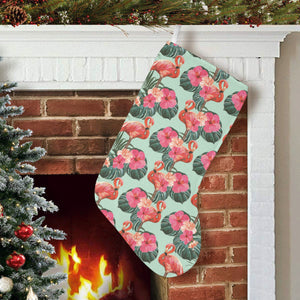 Beautiful flamingo tropical palm leaves hibiscus p Christmas Stocking