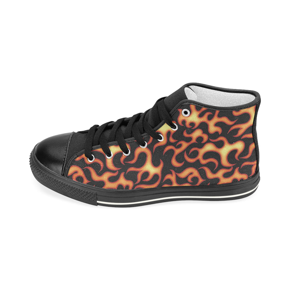 Fire flame dark pattern Women's High Top Canvas Shoes Black