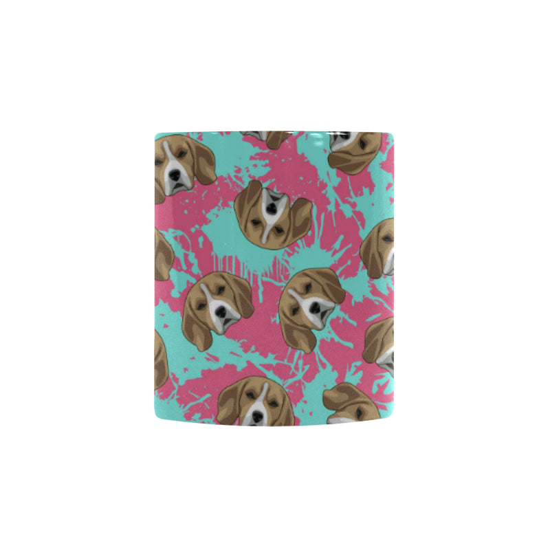 Beagle muzzles turquoise paint splashes pink patte Morphing Mug Heat Changing Mug